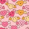 Seamless kawaii cartoon pattern with cute hearts