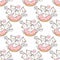 Seamless kawaii cat character with pink doughnut pattern