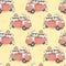 Seamless kawaii cats and panda fire fighter on fire truck pattern