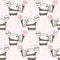 Seamless kawaii panda is talking with cat via face time of smart phone pattern