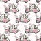 Seamless kawaii pandas and pink motorcycle pattern