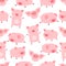 Seamless kawaii pattern cheerful little cute pigs, in different poses, in white background. Funny cartoon animals vector