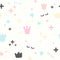 Seamless kiddish pattern. Pink and blue stars, crown, plus and eyes . Baby illustration Girly modern design