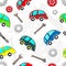 Seamless kids cars pattern with tools.