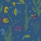 Seamless kids ocean fish illustration mosaic background pattern