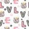 Seamless kids pattern with cute leopard cat and letters