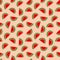 Seamless kids style summer pattern with hand drawn watermelon wedges with seeds on peachy pink background. Fabric textile