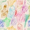 Seamless kitchen utensils scribble pattern,seamless background,grungy 