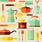Seamless kitchen vector background with flat style icons