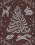 Seamless knitted background - christmas tree, rabbit, squirrel, mouse, deer.