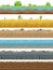 Seamless landscape borders. Ground types endless background, game environments. Natural horizontal lands stripes