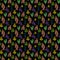 Seamless leafy autumn pattern on a black background. Watercolor forest leaves in yellow, red, green, blue and purple shades