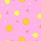 Seamless lemon,orange slice,cherry repeat pattern in pink background flat vector illustration