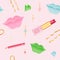 Seamless Lip Makeup Pattern pink background