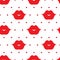 Seamless lips pattern on polka dots background