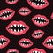 Seamless lips pattern with shark teeth