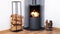 Seamless loop - fire in modern wood stove near wood racks, HD video