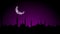 Seamless loop motion of of silhouette of mosque in the with new moon at night. Islamic holiday background animation.