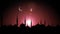 Seamless loop motion of of silhouette of mosque in the with new moon at night. Islamic holiday background animation.