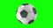 Seamless loop of soccer ball in black and white color with leather texture rotating 360 degrees on green background. 3D Animation