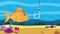 Seamless Looping Animation Of Colorful Fish With Fishing Hook