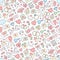 Seamless love background pattern. Vector repeating texture for Valentine`s Day - stroked love icons background filling with pastel