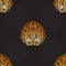 Seamless luxury paisley pattern with gold boho ornaments on black background. Tribal background