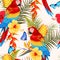 Seamless macaw and flowers