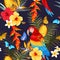 Seamless macaw and flowers