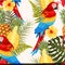 Seamless macaw, pineapple and flowers