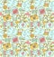 Seamless mail pattern. Cute doodle background with letters, camera, fruits, and other beautty elements.