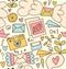 Seamless mail pattern Cute post background with letters, camera, fruits