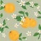 Seamless Mandarin with Mandarin Leaves and Flower Pattern for Fabric Prints, Wallpapers and Background