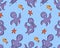 Seamless marine cartoon pattern with sea animals