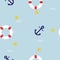 seamless marine ocean, summer time holiday vacation season with star fish, swim tube and anchor repeat pattern in blue background