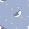 seamless marine ocean with whale, star fish, aquatic animal wildlife underwater deep sea, repeat pattern background