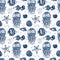 Seamless marine pattern with jellyfish, shells, starfish and fish