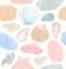 Seamless marine pattern with shells. Bright graphic background with seashells.