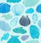 Seamless marine pattern with shells. Light blue graphic background with seashells.