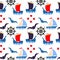 Seamless marine pattern, ships sailboats, steering wheels, lifebuoys and seagulls on a white background. Print, decor for textiles