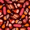 Seamless meat and sausages pattern background