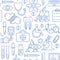 Seamless medical background with line style blue icons on white. Medicine and health design pattern with modern linear symbols.