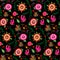 Seamless Mexican floral embroidery pattern, colorful native flowers folk fashion design. Embroidered Traditional Textile Style