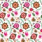 Seamless Mexican floral embroidery pattern, colorful native flowers folk fashion design. Embroidered Traditional Textile Style