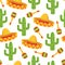 Seamless Mexican pattern with sombrero and cactus
