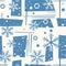 Seamless mid century modern winter pattern with snowflakes