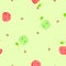Seamless minimal cute, sweet, colorful, pastel nature red and green apple with seed repeat pattern in green background