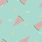 Seamless minimal cute, sweet, colorful, pastel sliced watermelon with star repeat pattern in green background