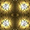 Seamless mirror texture with golden elements and solar reflection. Yellow background with broken gold. 3D image.