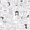 Seamless Modern Art Pattern: Collection of Hand-Drawn Doodles People.